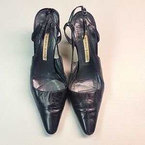 Manolo Blahnik Vintage Slingback Black Leather Pump